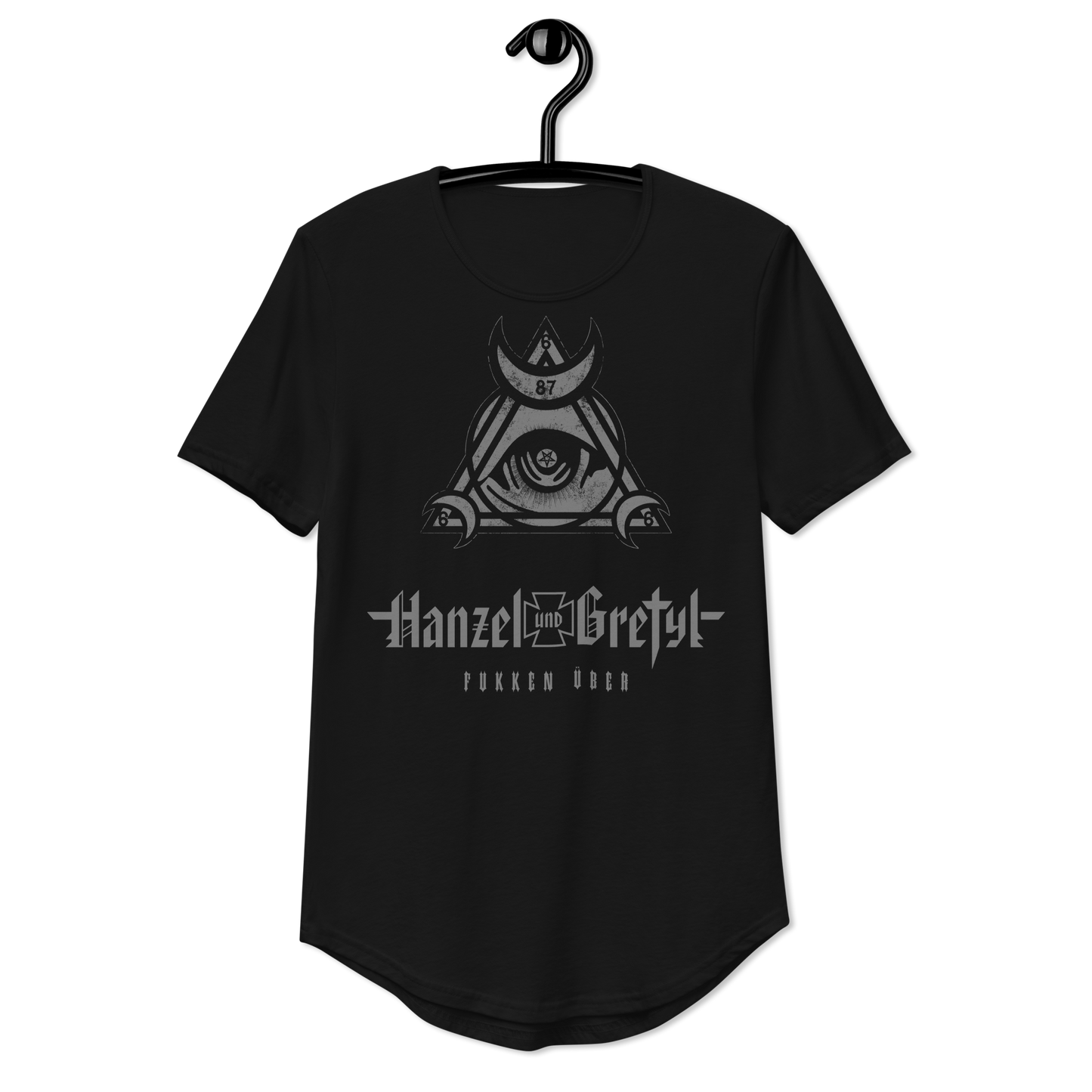Basic Hexe Evil Eye Unisex T-Shirt mit abgerundetem Saum